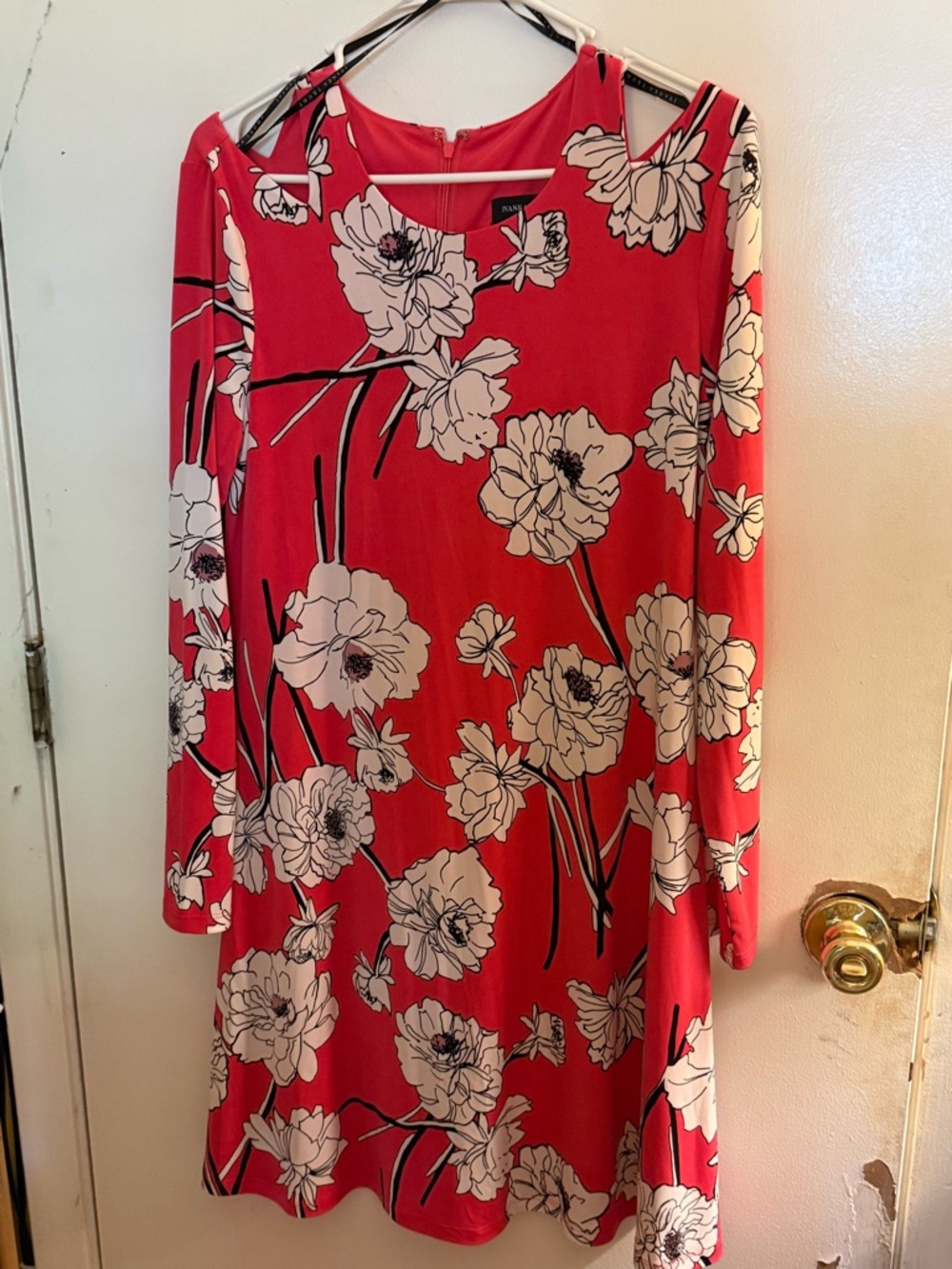 Ivanka Trump Red Floral Long-Sleeve Shift Dress